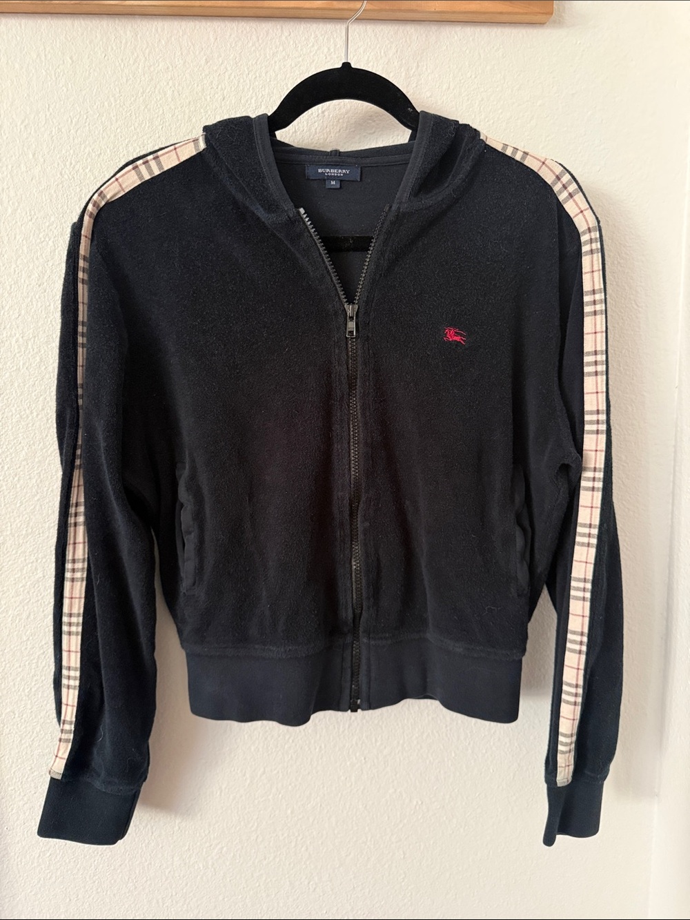 Burberry Zip-Up Jacket with Hood- Nova Check Pattern on Sleeves- Medium